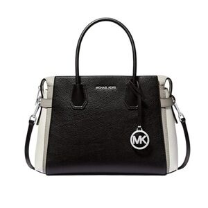 NWT Michael Kors Mercer Medium Color-Block Pebbled Leather Belted Satchel